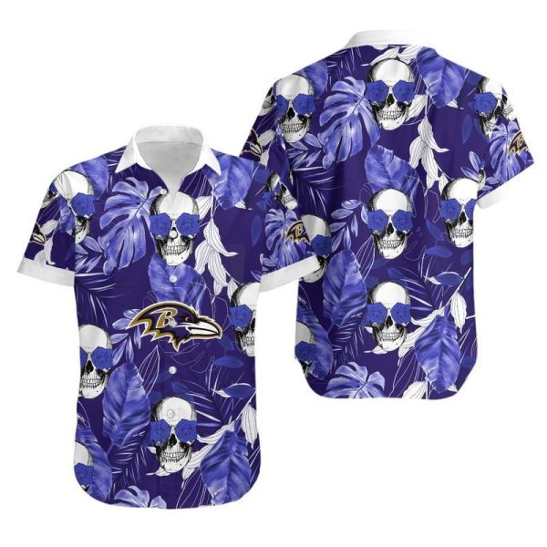 Baltimore Ravens Coconut Leaves And Skulls Hawaii Shirt and Shorts