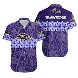 Baltimore Ravens Flower and Logo Hawaii Shirt and Shorts Summer