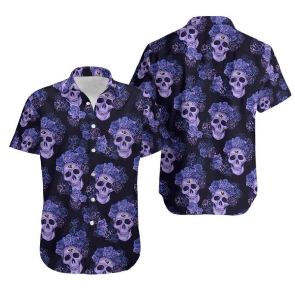 Baltimore Ravens Mystery Skull And Flower Hawaii Shirt and Shorts