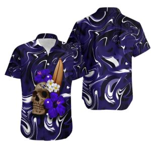 Baltimore Ravens Skull and Hibiscus Flower NFL Gift For Fan Hawaii