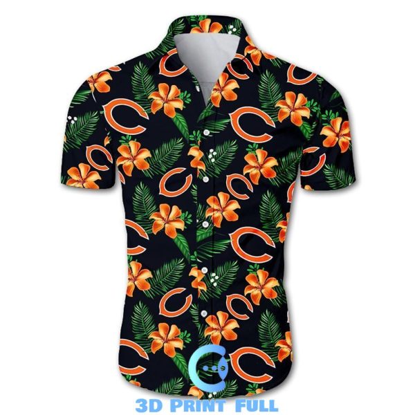 Beach Shirt NFL Chicago bears tropical flower Hawaiian Shirt White