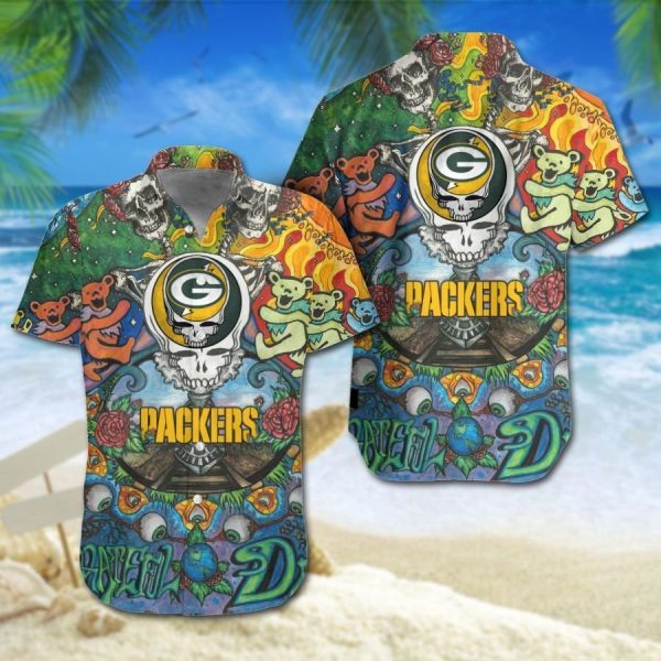 Green Bay Packers Grateful Dead NFL Gift For Fan Hawaiian Graphic