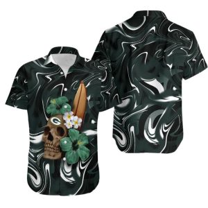 Green Bay Packers Skull and Hibiscus Flower NFL Gift For Fan Hawaii Sh