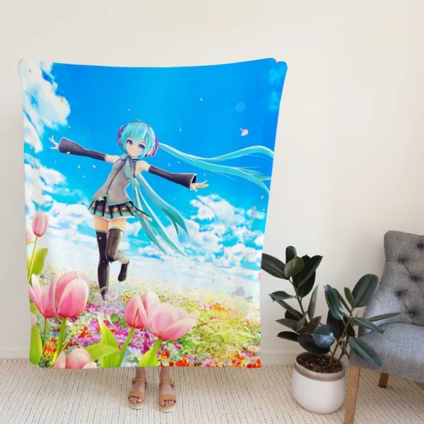 Hatsune Miku Flowers Tulips Anime Fleece Blanket