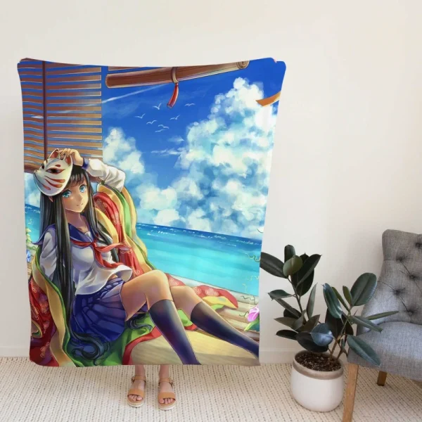 Japanese Anime School Girl Fleece Blanket