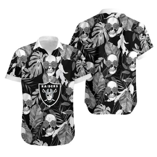 Las Vegas Raiders Coconut Leaves And Skulls Hawaii Shirt and Shorts Su