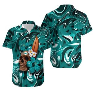 Miami Dolphins Skull and Hibiscus Flower NFL Gift For Fan Hawaii Shirt