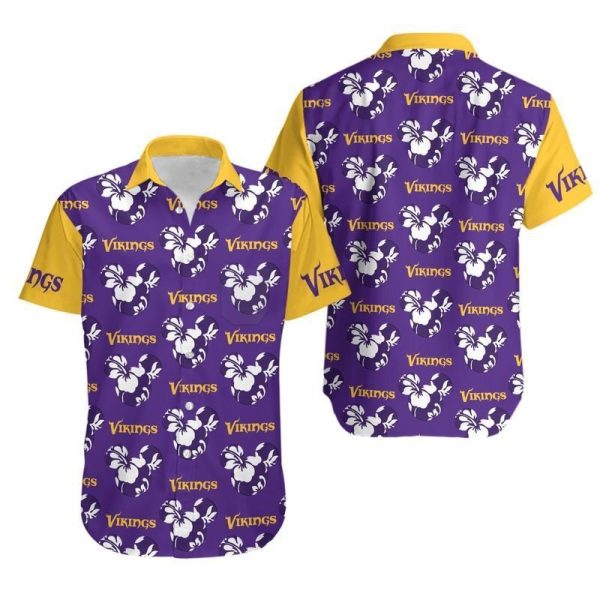 Minnesota Vikings Mickey and Flowers Hawaii Shirt and Shorts Summer Co