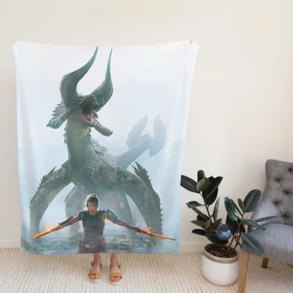 Monster Hunter Movie Milla Jovovich Black Diablos Fleece Blanket