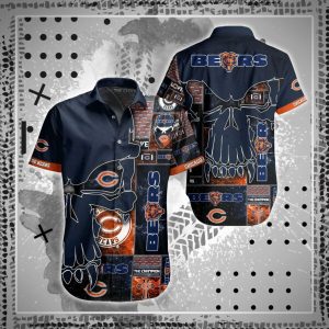 NFL Chicago Bears Hawaiian Style Shirt Short SKull 3D