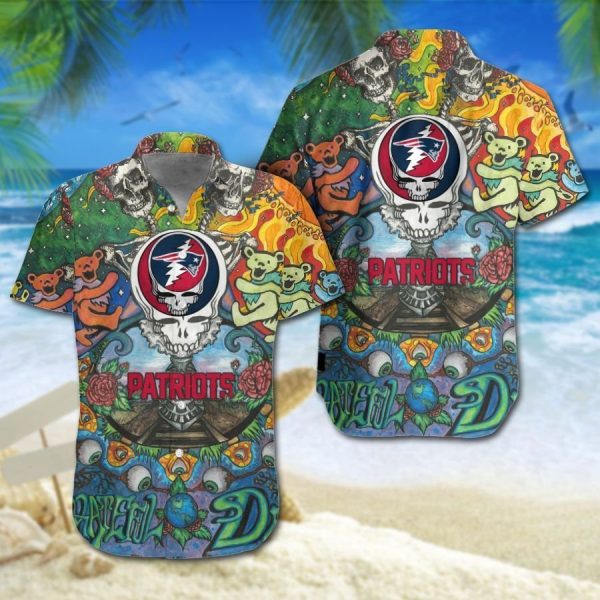 New England Patriots Grateful Dead NFL Gift For Fan Hawaiian Graphic P