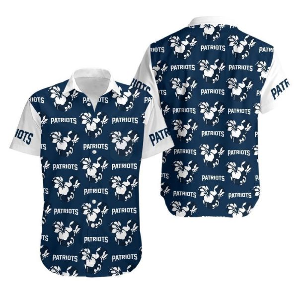 New England Patriots Mickey and Flowers Hawaii Shirt and Shorts Summer