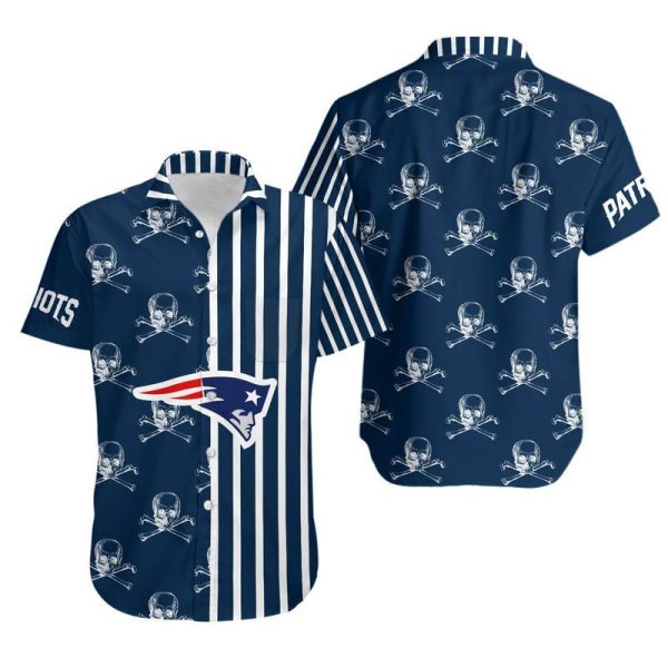 New England Patriots Stripes and Skull Hawaii Shirt and Shorts Summer