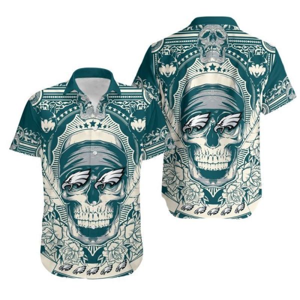 Philadelphia Eagles Skull NFL Gift For Fan Hawaii Shirt and Shorts Sum