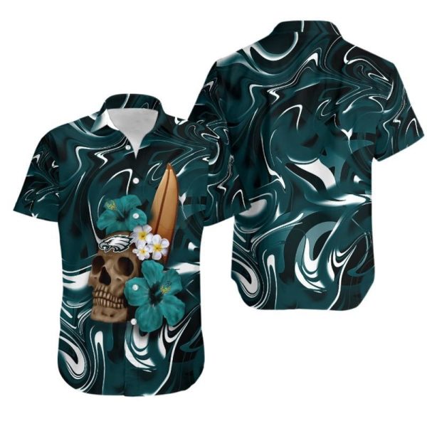 Philadelphia Eagles Skull and Hibiscus Flower NFL Gift For Fan Hawaii