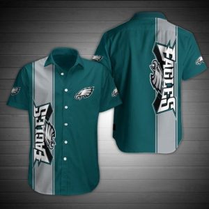 Philadelphia Eagles Team Color Button NFL Hawaiian Graphic Print Short