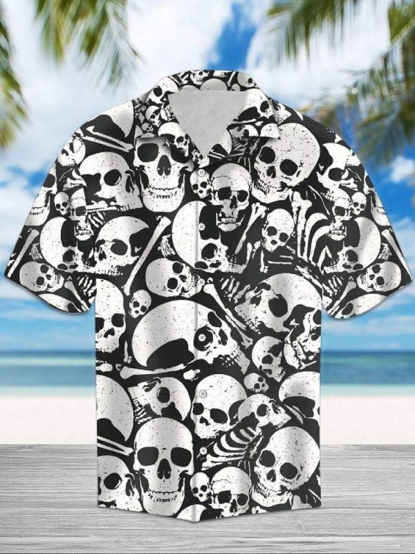 B W Skull Bone Unisex Hawaiian Shirts