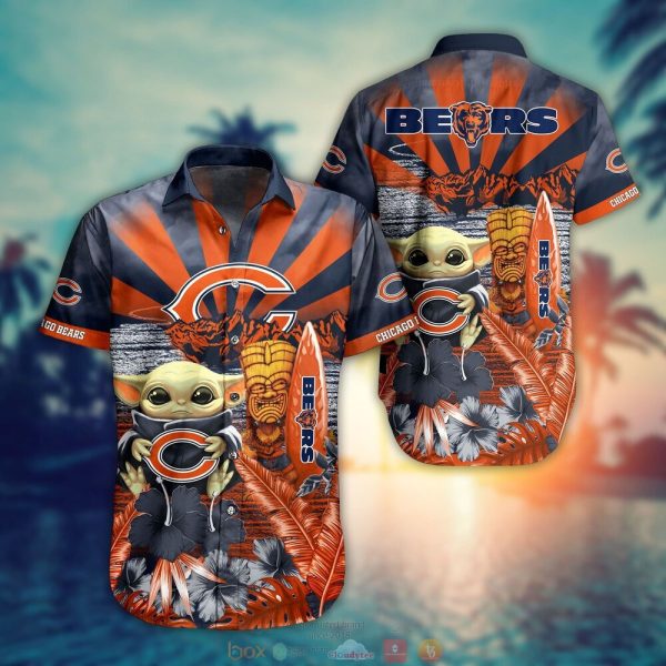 Baby Yoda Chicago Bears Nfl Hawaiian Shirt And Shorts For Fans-1