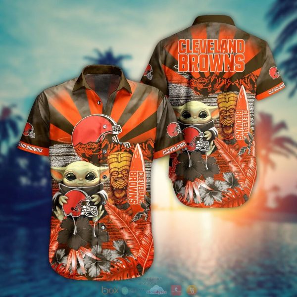 Baby Yoda Cleveland Browns Nfl Hawaiian Shirt And Shorts For Fans-1