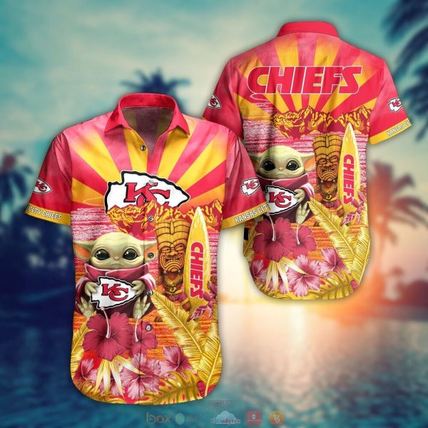 Baby Yoda Kansas City Chiefs Nfl Hawaiian Shirt And Shorts For Fans-1