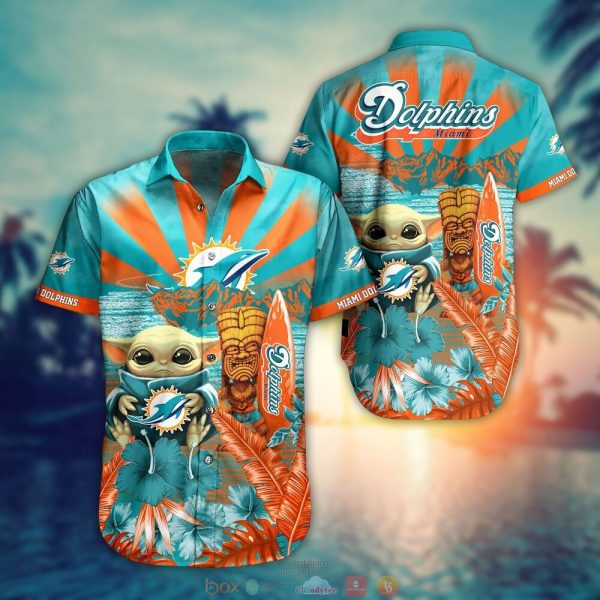 Baby Yoda Miami Dolphins Nfl Hawaiian Shirt And Shorts For Fans-1