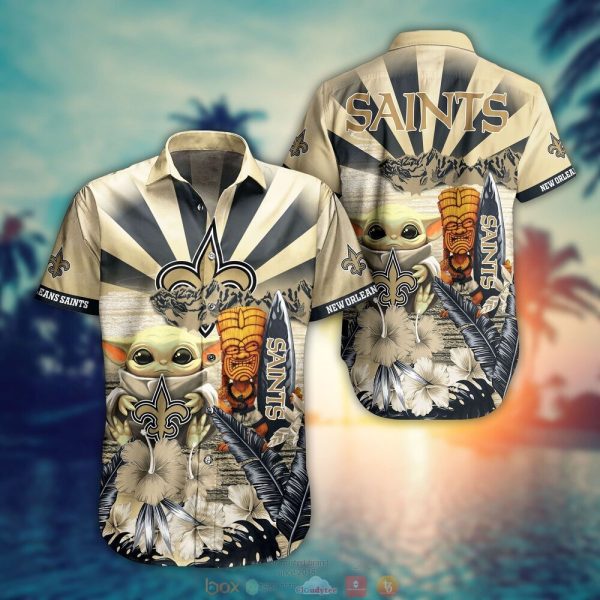 Baby Yoda New Orleans Saints Nfl Hawaiian Shirt And Shorts For Fans-1