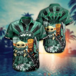 Baby Yoda New York Jets Nfl Hawaiian Shirt And Shorts For Fans-1