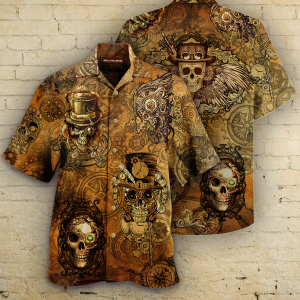 Beach Shirt Get Here Skull Steampunk Hawaiian Shirt-1
