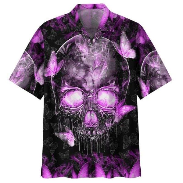 Beach Shirt Get Now Skull Magic Butterfly Purple Hawaiian Shirt