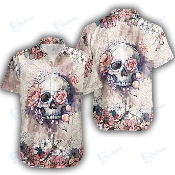 Beach Shirt Hawaiian Shirts Skull Flower