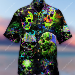 Beach Shirt Order Green Color Splash Skulls Hawaiian Shirt-1