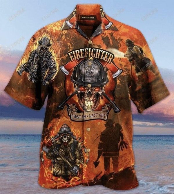 Beach Shirt Order Skull Firefighter First In – Last Out Hawaiian Shirt