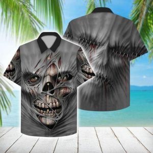 Beach Shirt Shop Scary Skull Grey Hawaiian Aloha Shirts