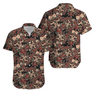 Beach Shirt Skull And Roses Sugar Skull Aloha Hawaiian Shirt
