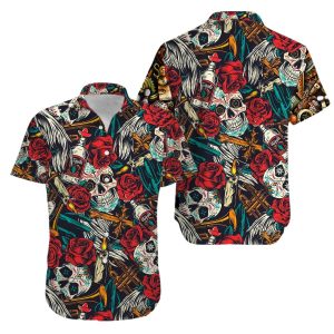Beach Shirt Skull Rose Alcohol Aloha Hawaiian Shirts