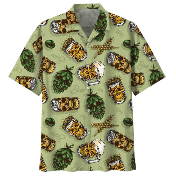 Beer Skull Glass Hawaiian Aloha Shirt