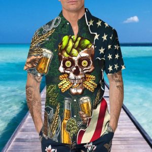 Beer Skull Us Flag Hawaiian Shirt This Trend