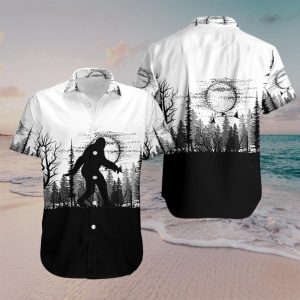 Bigfoot Black And White Hawaiian Shirt