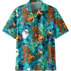 Bigfoot Jack O Lantern Halloween Pumpkin Hawaiian Shirt