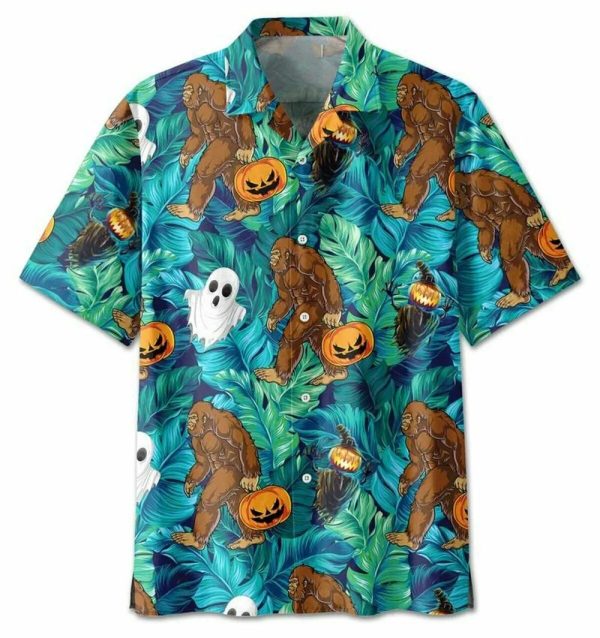 Bigfoot Jack O Lantern Halloween Pumpkin Hawaiian Shirt
