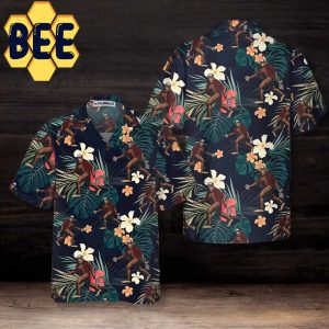 Bigfoot With Tropical Leaves Funny Halloween Hawaiian Shirt-1