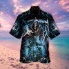 Biker Skull Blue Lightning Background Hawaiian Shirt