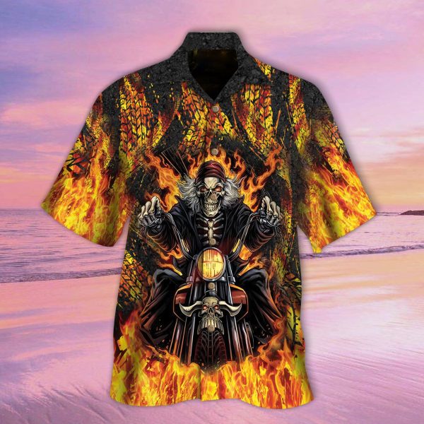 Biker Skull Fire Hawaiian Shirt