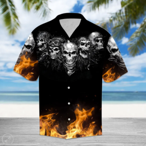 Biker Skull Fire Hawaiian Shirt Unisex Adult