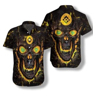 Binance Coin Skull Fire Hawaiian Shirt For Men Hawaiian Shirt