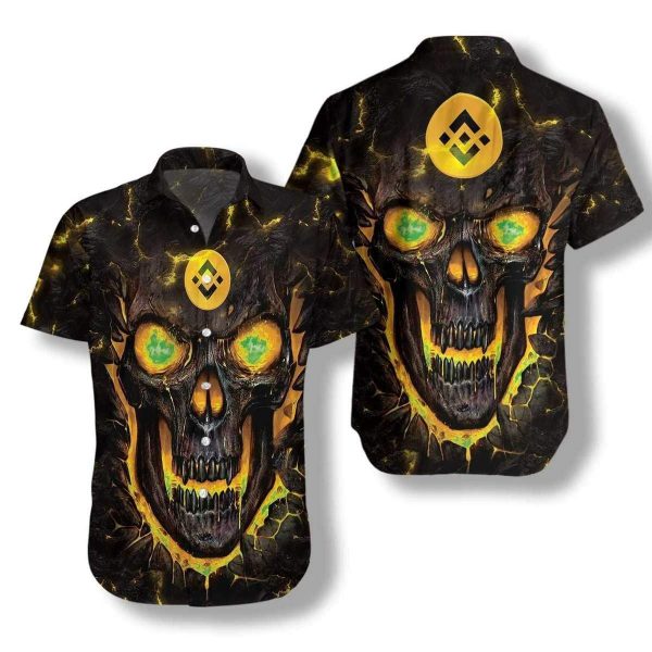 Binance Coin Skull Fire Hawaiian Shirt For Men Hawaiian Shirt