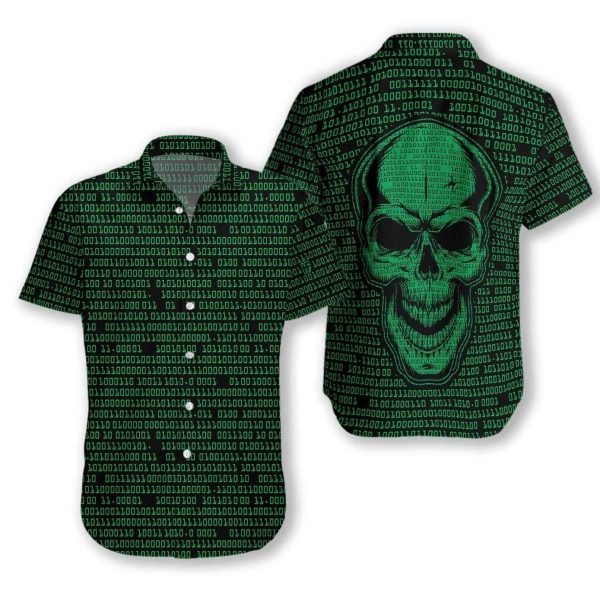 Binary Code Skull Dark Aloha Hawaiian Shirt