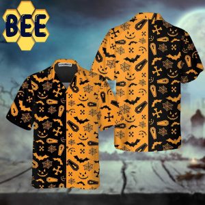 Black And Orange Spooky Halloween Hawaiian Shirt-1