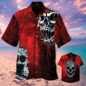 Black And Red Skull Hawaiian Shirt