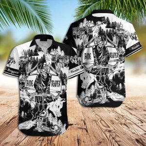 Black And White Hawaiian Shirt Bone Reaper Hawaiian Shirt